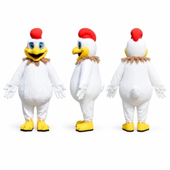 Chicken Mascot Costume in White with Red Comb Adult