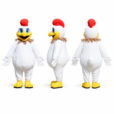 Chicken Mascot Costume in White with Red Comb Adult