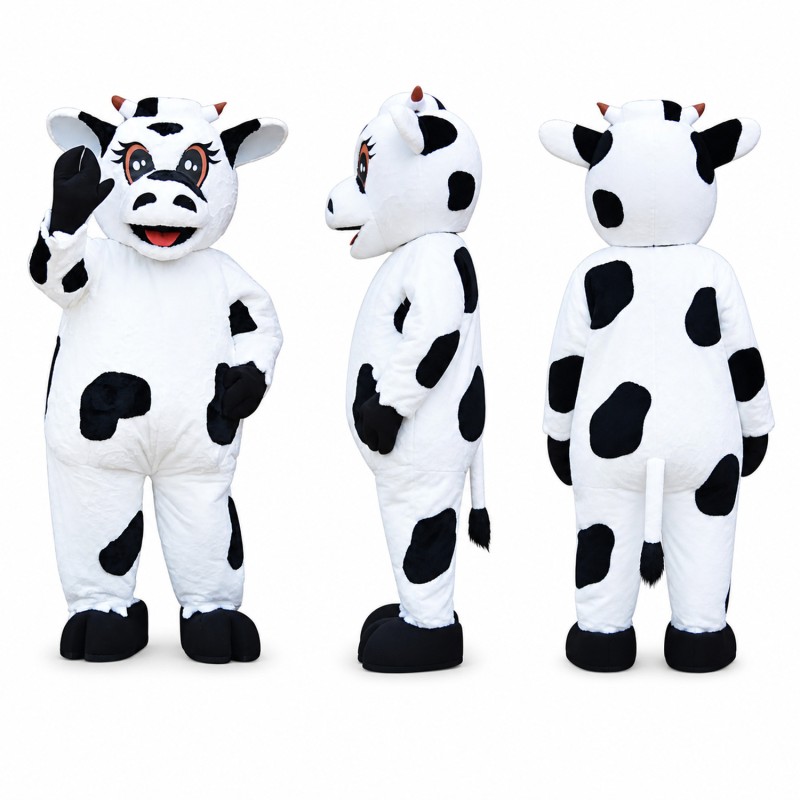 Cow Mascot Costume in Black and White Adult
