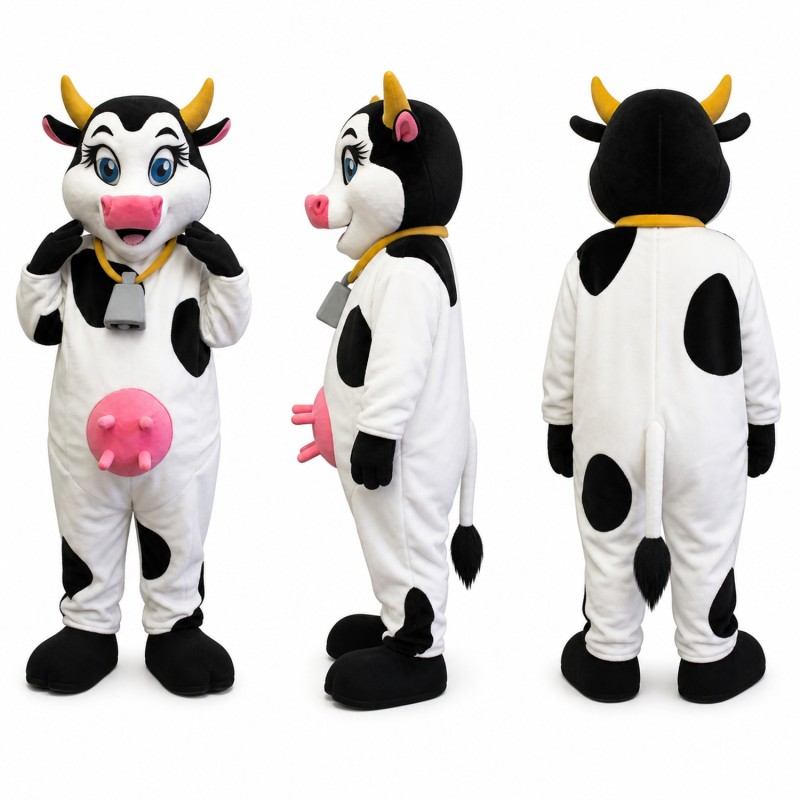 Female Cow Mascot Costume in Black and White Adult