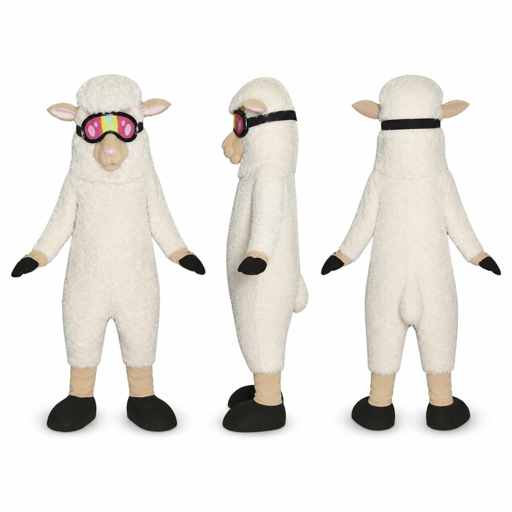 Sheep Mascot Costume in Cream with Pink Sunglasses Adult