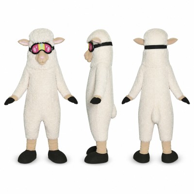 Sheep Mascot Costume in Cream with Pink Sunglasses Adult