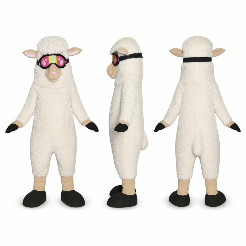 Sheep Mascot Costume in Cream with Pink Sunglasses Adult