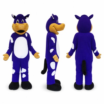 Bull Mascot Costume in Purple with White Belly Adult