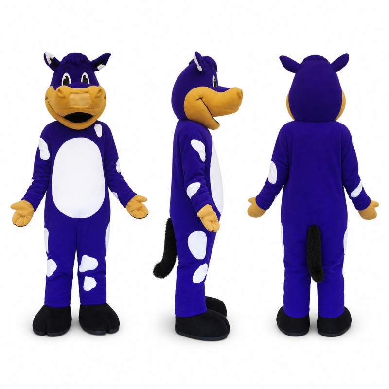 Bull Mascot Costume in Purple with White Belly Adult