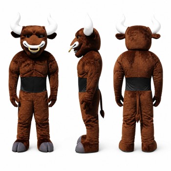 Bull Mascot Costume in Brown with White Horns Adult