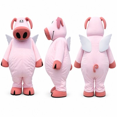 Winged Pig Mascot Costume in Pink Adult