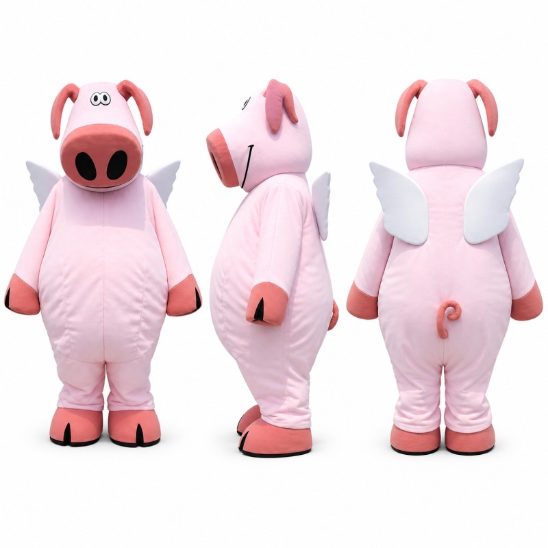 Winged Pig Mascot Costume in Pink Adult
