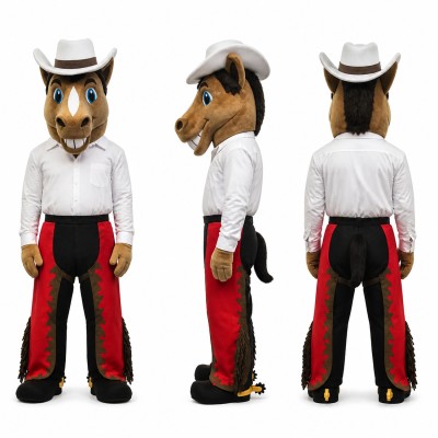 Cowboy Horse Mascot Costume in Brown with White Hat Adult