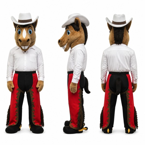 Cowboy Horse Mascot Costume in Brown with White Hat Adult