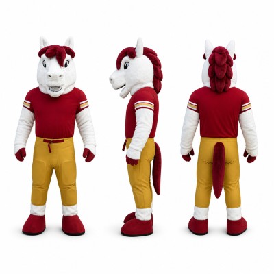 Horse Mascot Costume in White with Red Shirt Adult