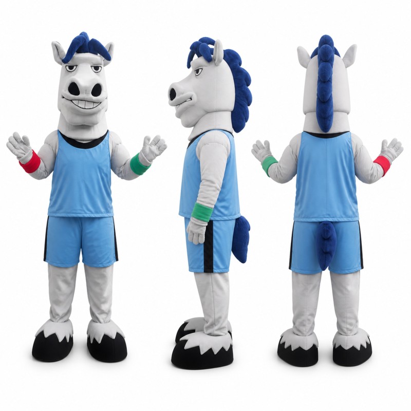Hose Mascot Costume in Black and White with Blue Uniform Adult