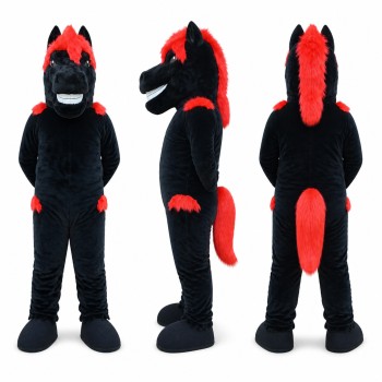 Bull Mascot Costume in Black with Red Mane Adult