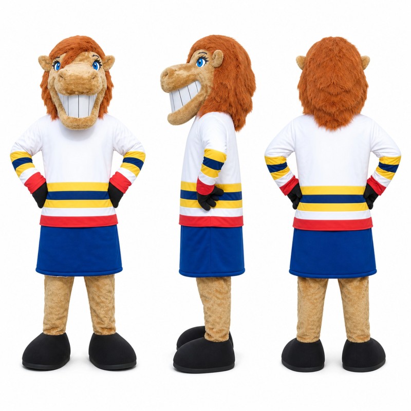 Horse Cheerleader Mascot Costume in Brown with Colorful Dress Adult