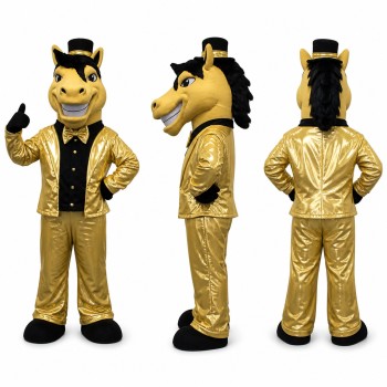 Horse Gentleman Mascot Costume in Gold with Black Top Hat Adult