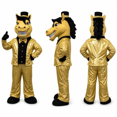 Horse Gentleman Mascot Costume in Gold with Black Top Hat Adult