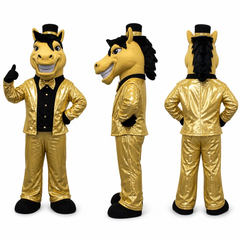 Horse Gentleman Mascot Costume in Gold with Black Top Hat Adult