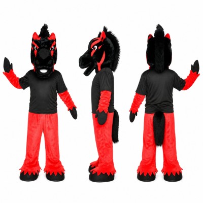 Horse Mascot Costume in Black and Red Adult