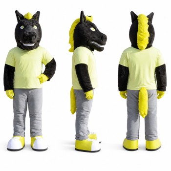 Horse Mascot Costume in Black with Neon Yellow Shirt Adult