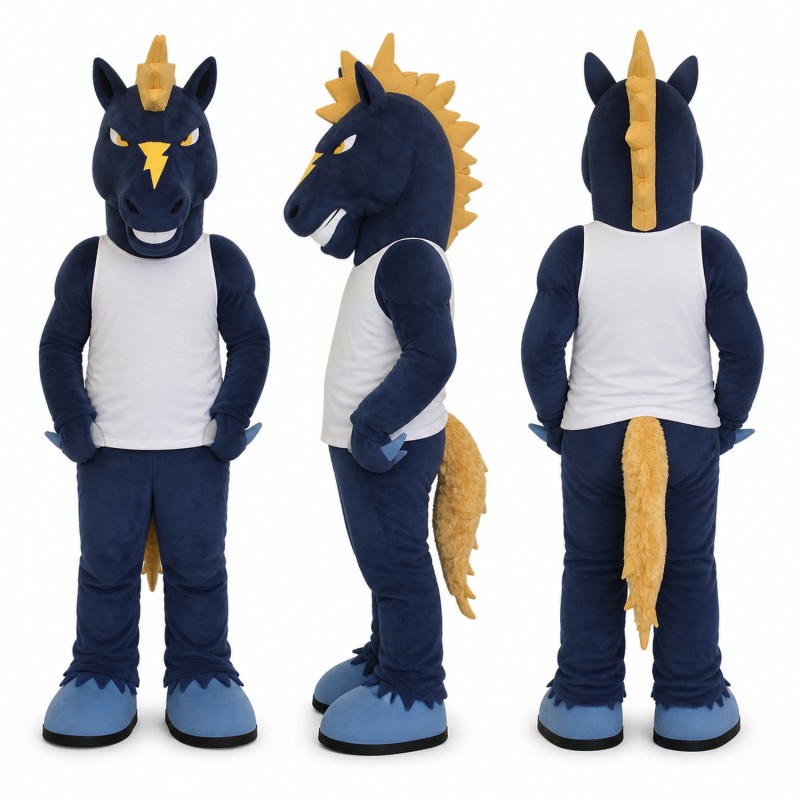 Horse Mascot Costume in Navy with White Belly Adult
