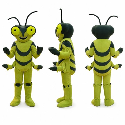 Grasshopper Mascot Costume in Green with Black Stripes Adult