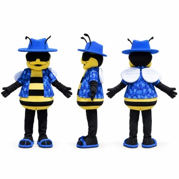 Bee Mascot Costume in Yellow and Black with Blue Cap Adult