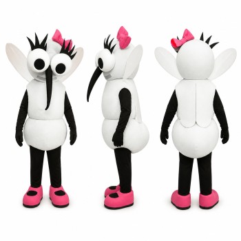 Mosquito Mascot Costume in Black and White with Pink Bow Adult
