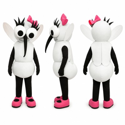 Mosquito Mascot Costume in Black and White with Pink Bow Adult