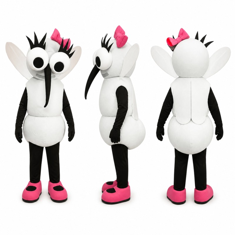 Mosquito Mascot Costume in Black and White with Pink Bow Adult