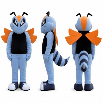 Insect Mascot Costume in Light Blue with Orange Wings Adult