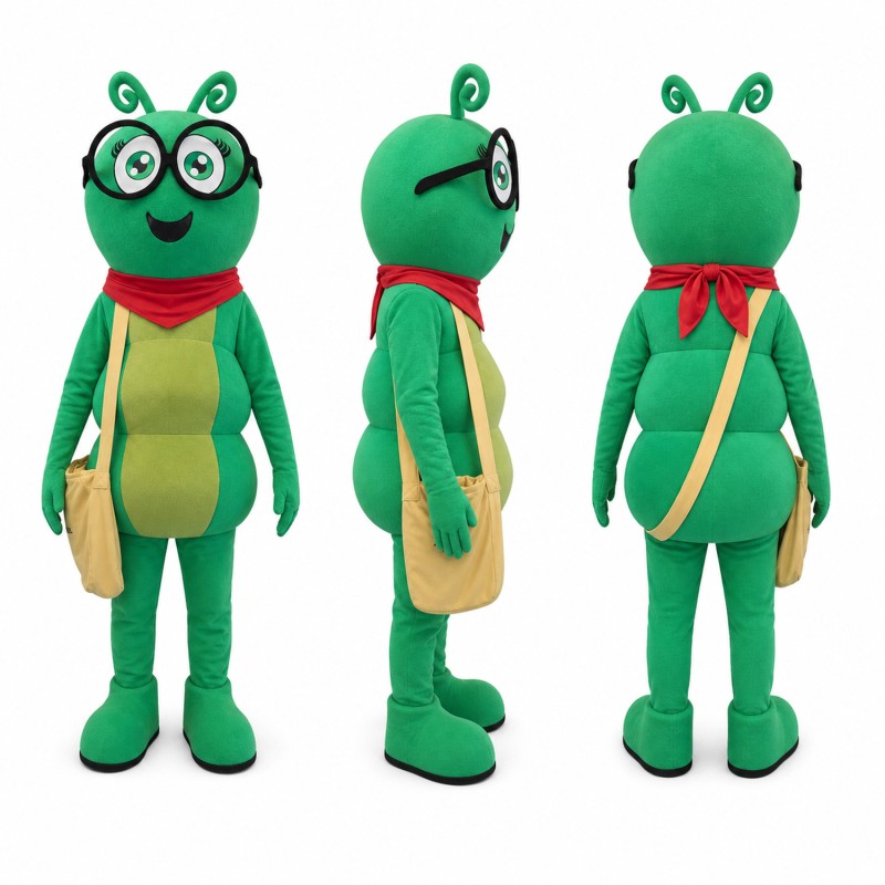 Beetle Mascot Costume in Green with Glasses Adult
