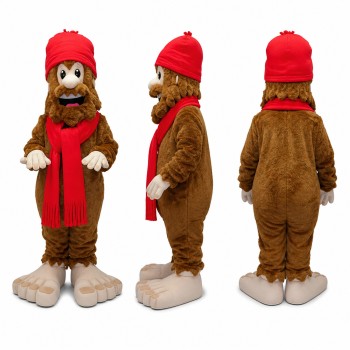 Furry Character Mascot Costume in Brown with Red Winter Scarf Adult
