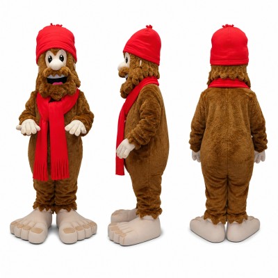 Furry Character Mascot Costume in Brown with Red Winter Scarf Adult