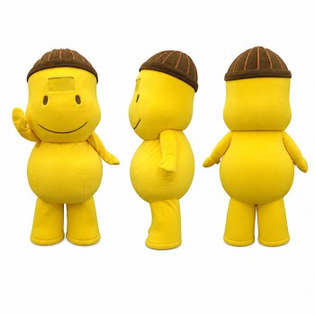 Round Character Mascot Costume in Yellow with Brown Cap Adult