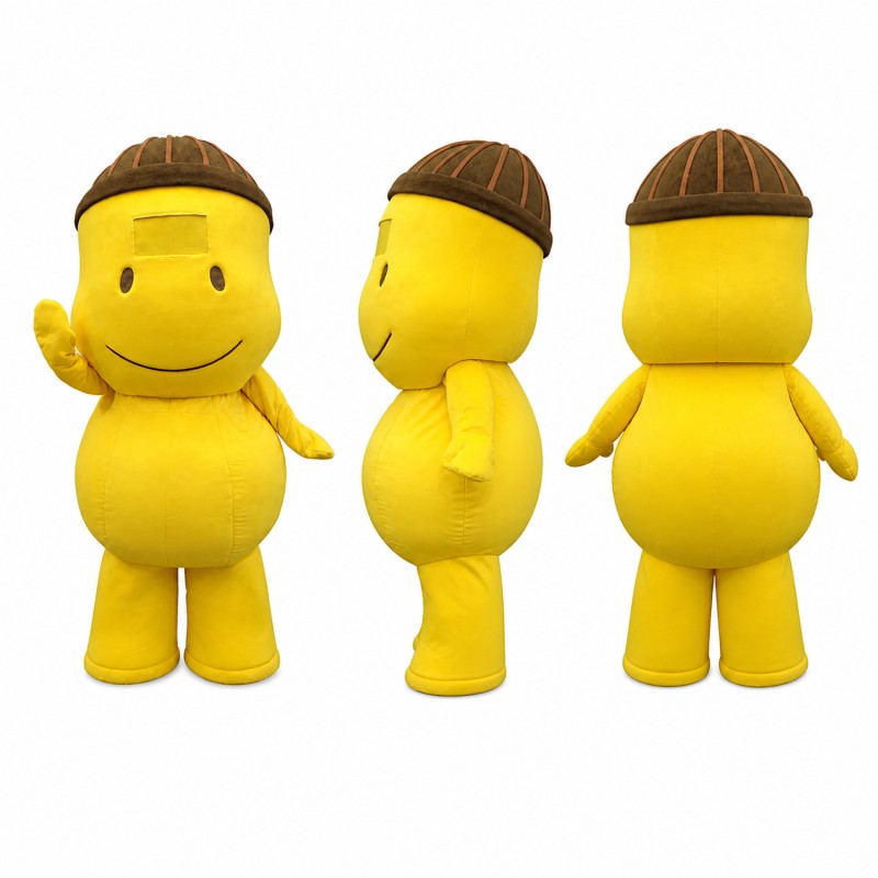 Round Character Mascot Costume in Yellow with Brown Cap Adult