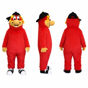 Furry Monster Mascot Costume in Red with Black Hat Adult