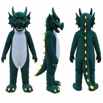 Dragon Mascot Costume in Dark Green with Gray Belly Adult