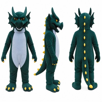 Dragon Mascot Costume in Dark Green with Gray Belly Adult