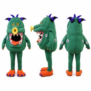 Monster Mascot Costume in Green with Purple Hair Adult