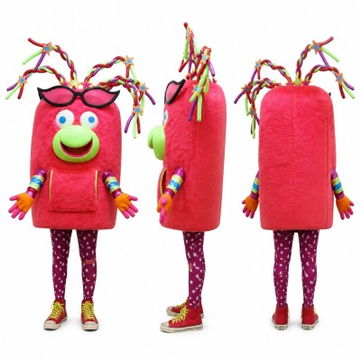 Female Monster Mascot Costume in Red with Colorful Antennae Adult
