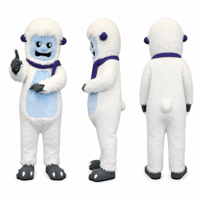 Furry Monster Mascot Costume in White with Light Blue Belly Adult