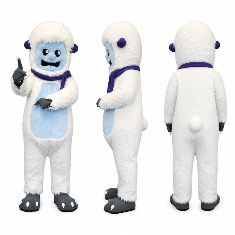 Furry Monster Mascot Costume in White with Light Blue Belly Adult