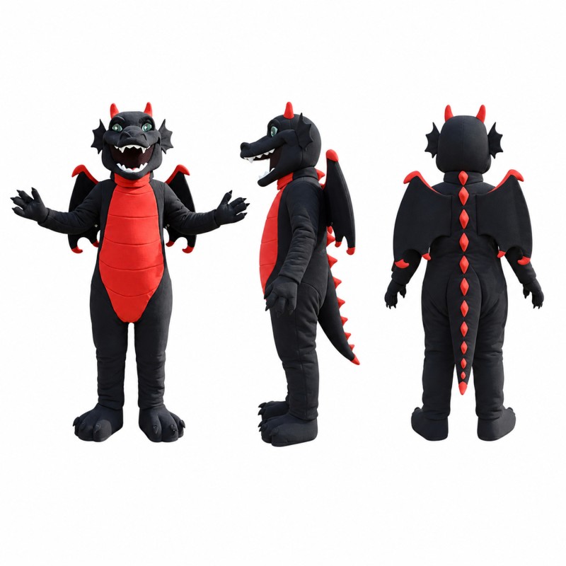 Dragon Mascot Costume in Black and Red Adult