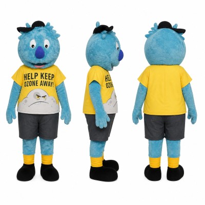 Furry Monster Mascot Costume in Blue with Yellow Shirt Adult