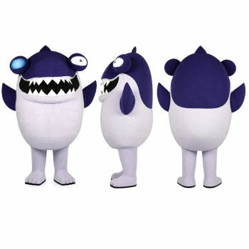 Round Monster Mascot Costume in White with Navy Mouth Adult