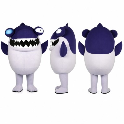 Round Monster Mascot Costume in White with Navy Mouth Adult