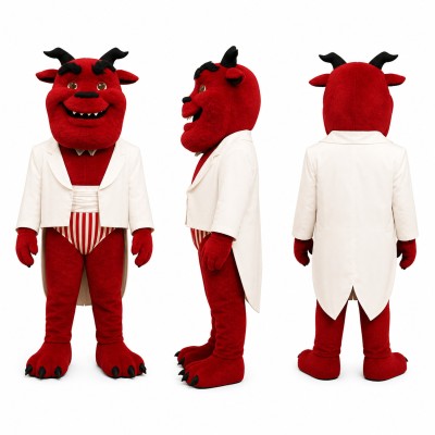 Devil Mascot Costume in Red with White Coat Adult