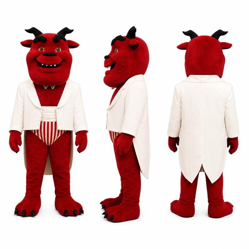 Devil Mascot Costume in Red with White Coat Adult
