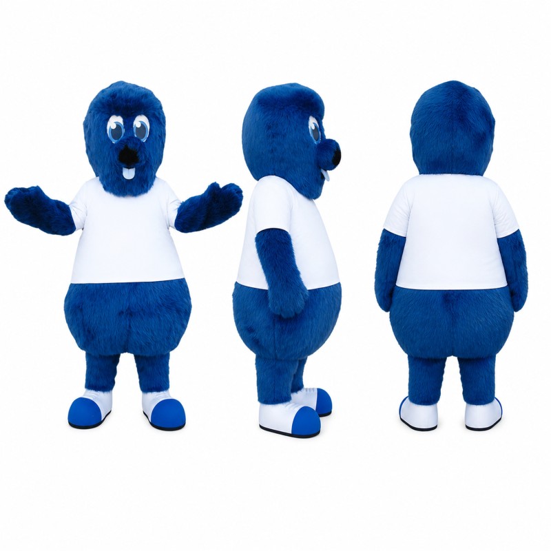 Furry Monster Mascot Costume in Blue with White Shirt Adult