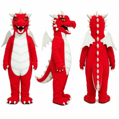 Dragon Mascot Costume in Red with White Belly Adult